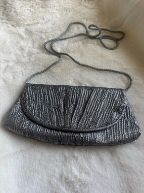 Cache Textured Silver Evening Clutch